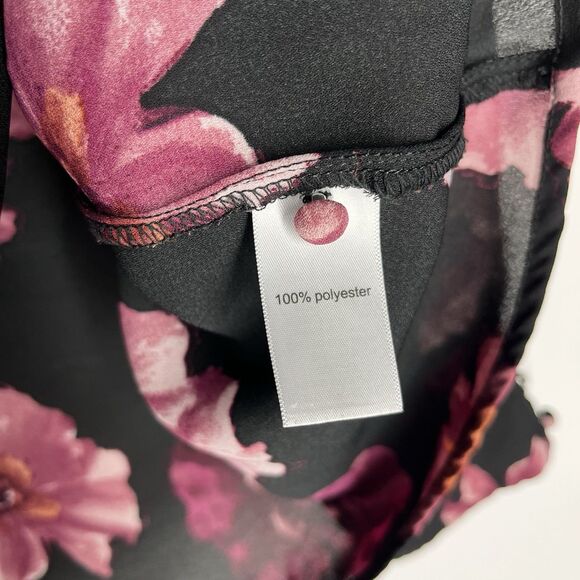 Maurices XL Black Pink Boho Floral Open Slit Cuffed Long Sleeve Blouse Career - Picture 4 of 8